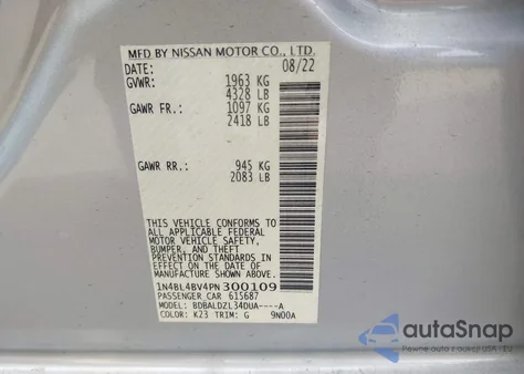 2023 Nissan Altima S Fwd z USA, uszkodzony, nr VIN 1N4BL4BV4PN300109